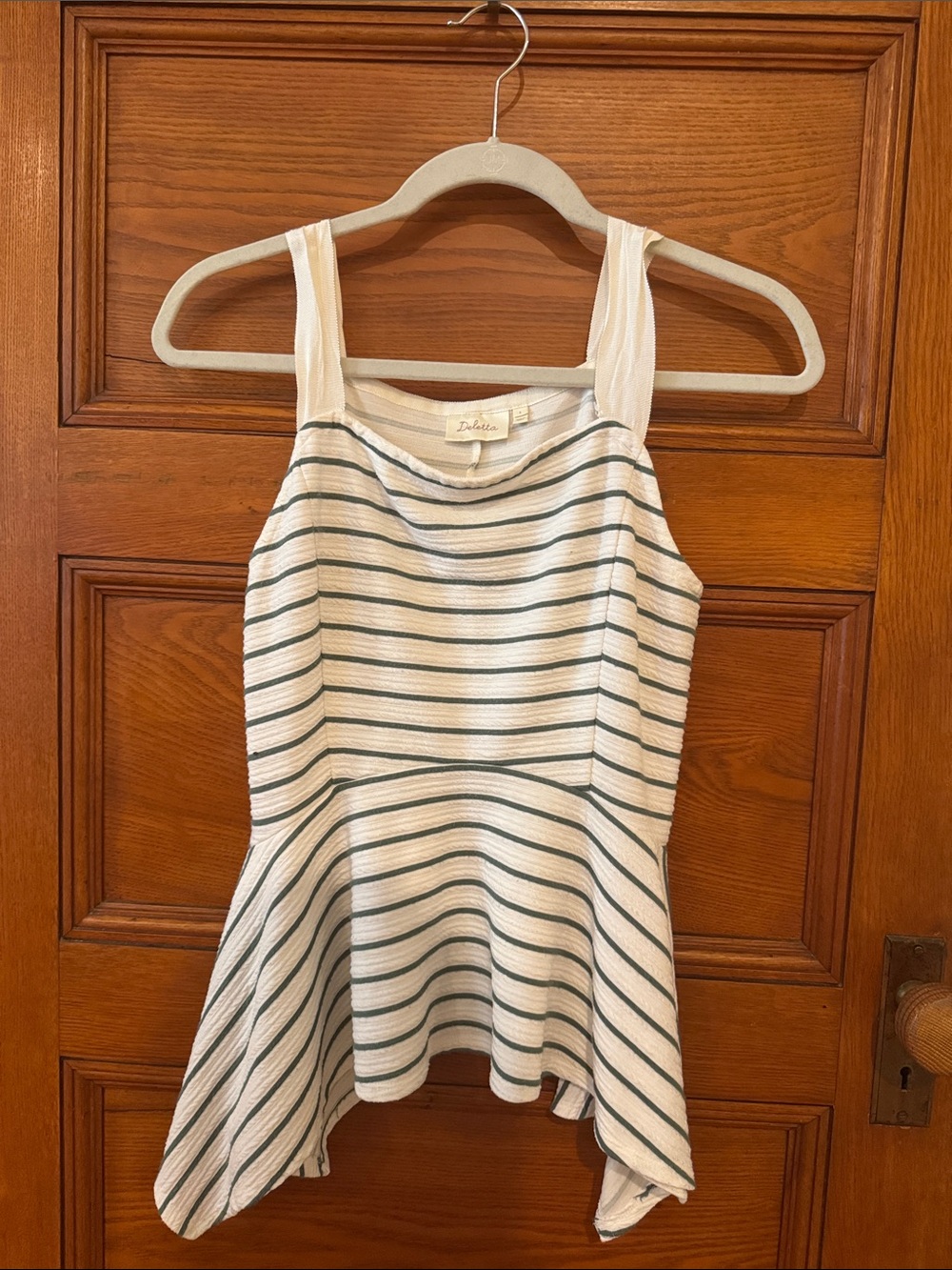 Striped Peplum Tank Top in White and Green
